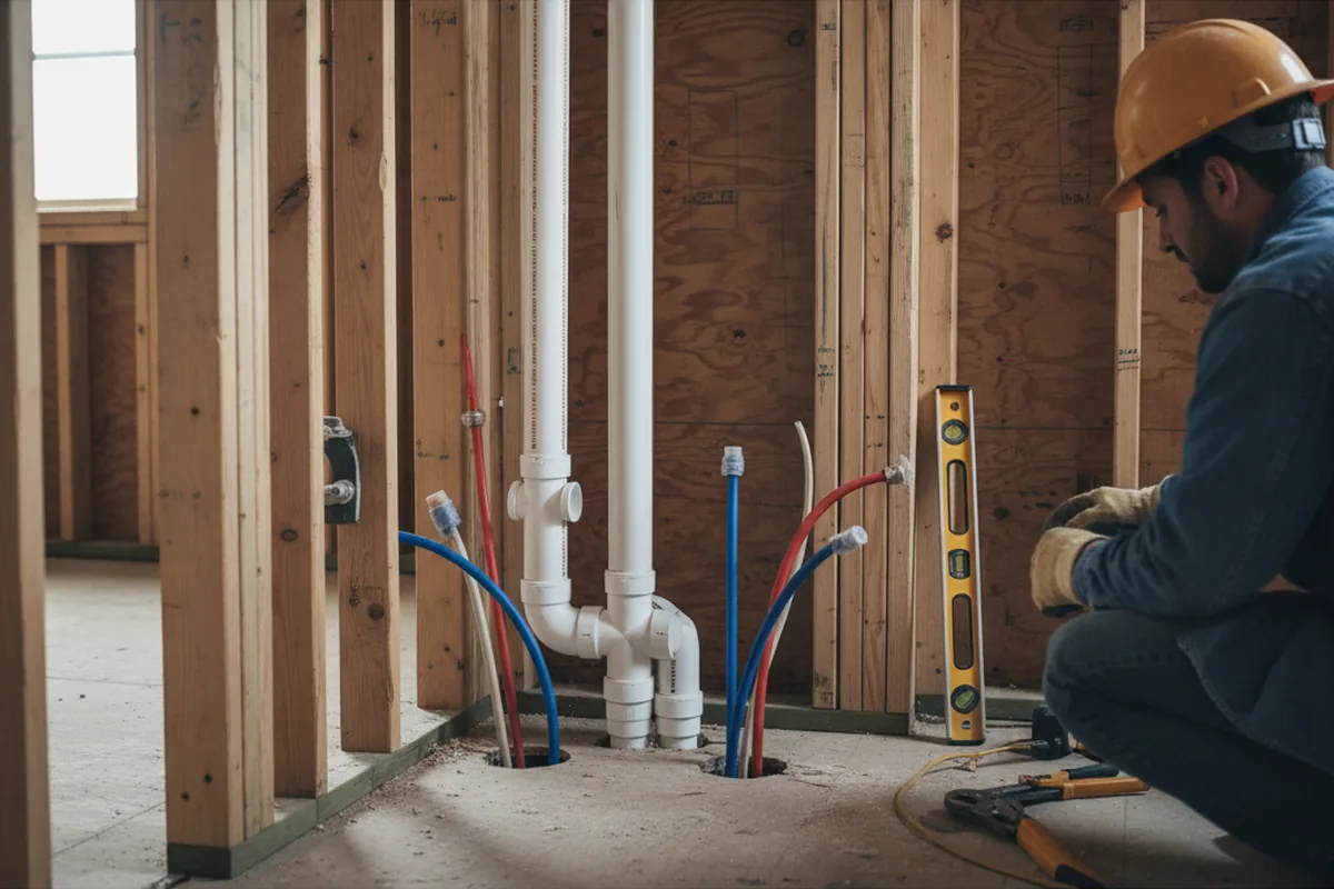 Drain and supply rough-in during Drain Cleaning in Center Line